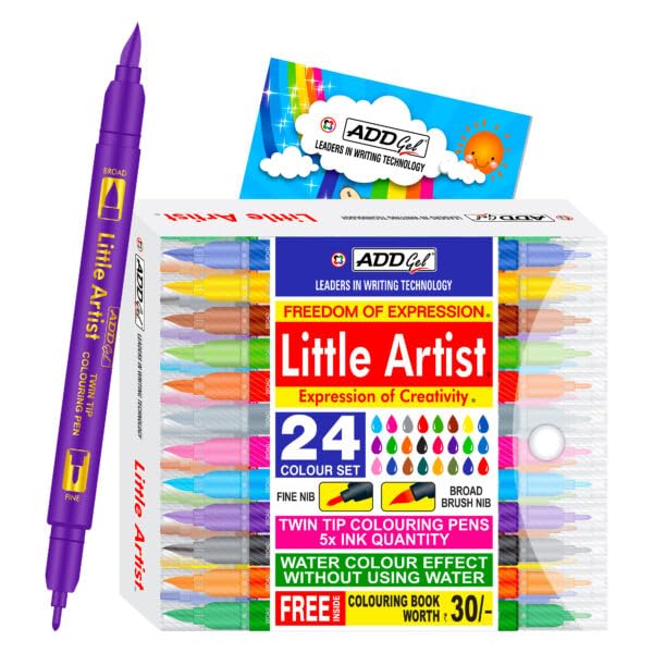 ADD Gel Multicolor Little Artist Colouring Pen - Twin Tip Brush 24 Pen Set - Image 1