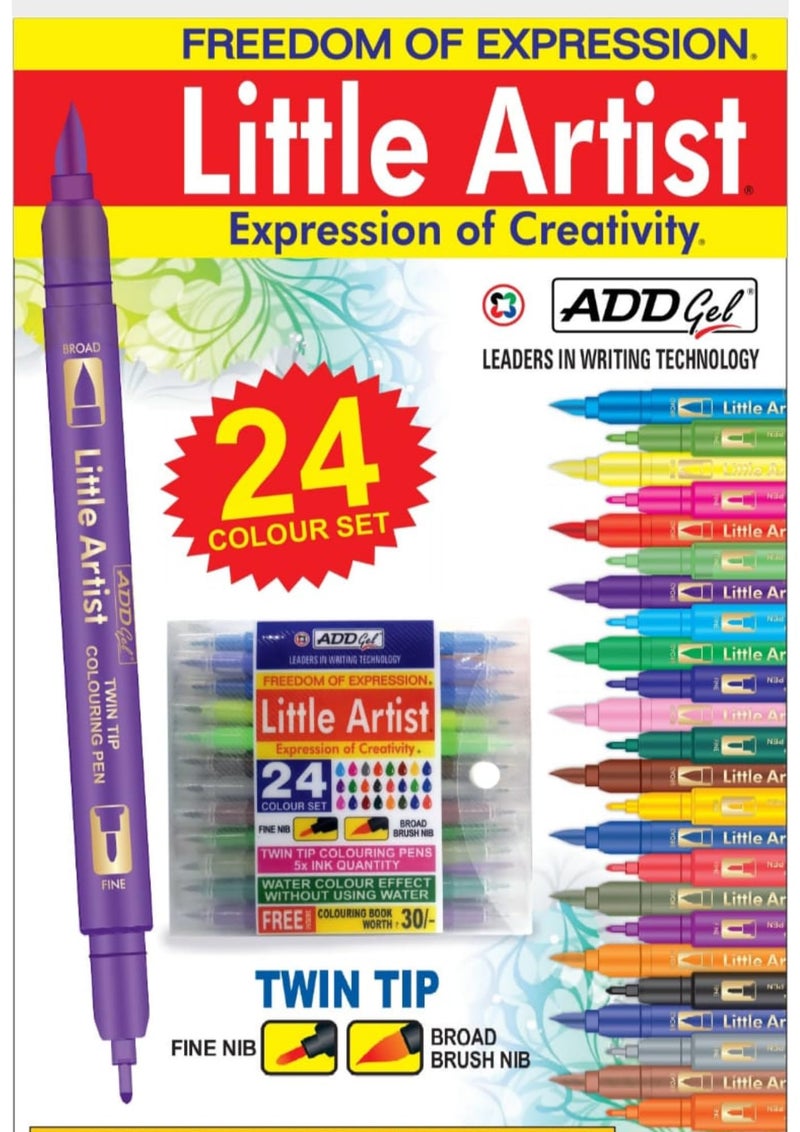 ADD Gel Multicolor Little Artist Colouring Pen - Twin Tip Brush 24 Pen Set - Image 4