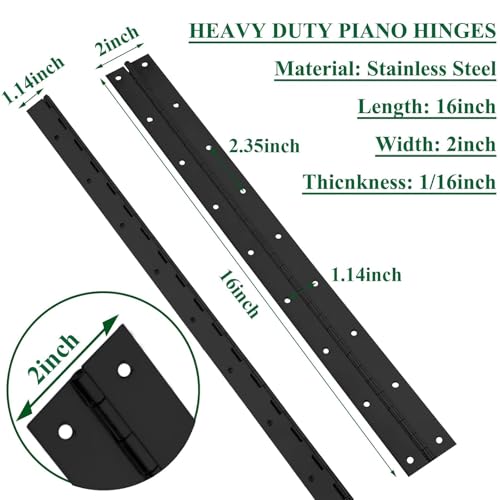 EVANCENT 4Pack Heavy Duty Piano Hinge, 2" Open Width x 16" Continuous Hinges, 0.06" Thick Stainless Steel with Holes, Black Furniture Hinges for Cabinet Door Cases Woodworking - Image 2