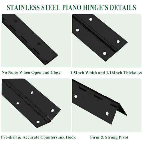 EVANCENT 4Pack Heavy Duty Piano Hinge, 2" Open Width x 16" Continuous Hinges, 0.06" Thick Stainless Steel with Holes, Black Furniture Hinges for Cabinet Door Cases Woodworking - Image 3