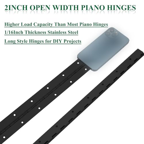 EVANCENT 4Pack Heavy Duty Piano Hinge, 2" Open Width x 16" Continuous Hinges, 0.06" Thick Stainless Steel with Holes, Black Furniture Hinges for Cabinet Door Cases Woodworking - Image 5