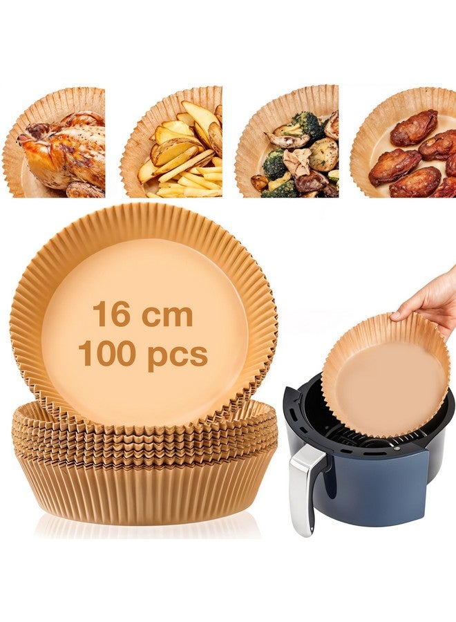 WISHOME Air Fryer Disposable Round Paper Liner Disposable air Fryer Paper Liners, Water-Proof, Oil-Proof, Food Grade Parchment Paper for Baking Roasting Microwave 16 Cms(100 Pieces) - RA063 - Image 1