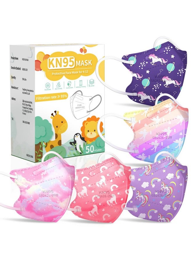 فينفن قناع وجه FENFEN Kids KN95 للاستخدام مرة واحدة - وحيد القرن للأطفال، مقاس صغير للأطفال من سن 4 إلى 12 عامًا، حماية من 5 طبقات، قناع قابل للتنفس للفتيات والأطفال، عبوة من 50 قناعًا مغلفًا بشكل فردي، ماسكارا للأطفال - Image 1