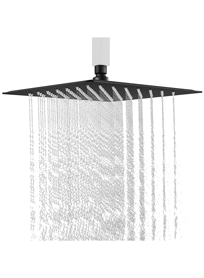 erorex Square Rain Shower Head Matte Black High Pressure Rainfall Stainless Steel Bathroom Showerhead Replacement Ultra Thin Wall Mount - Image 1