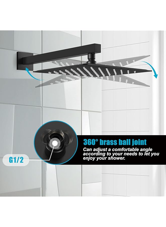 erorex Square Rain Shower Head Matte Black High Pressure Rainfall Stainless Steel Bathroom Showerhead Replacement Ultra Thin Wall Mount - Image 4