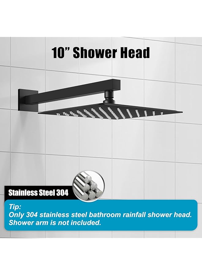 erorex Square Rain Shower Head Matte Black High Pressure Rainfall Stainless Steel Bathroom Showerhead Replacement Ultra Thin Wall Mount - Image 2