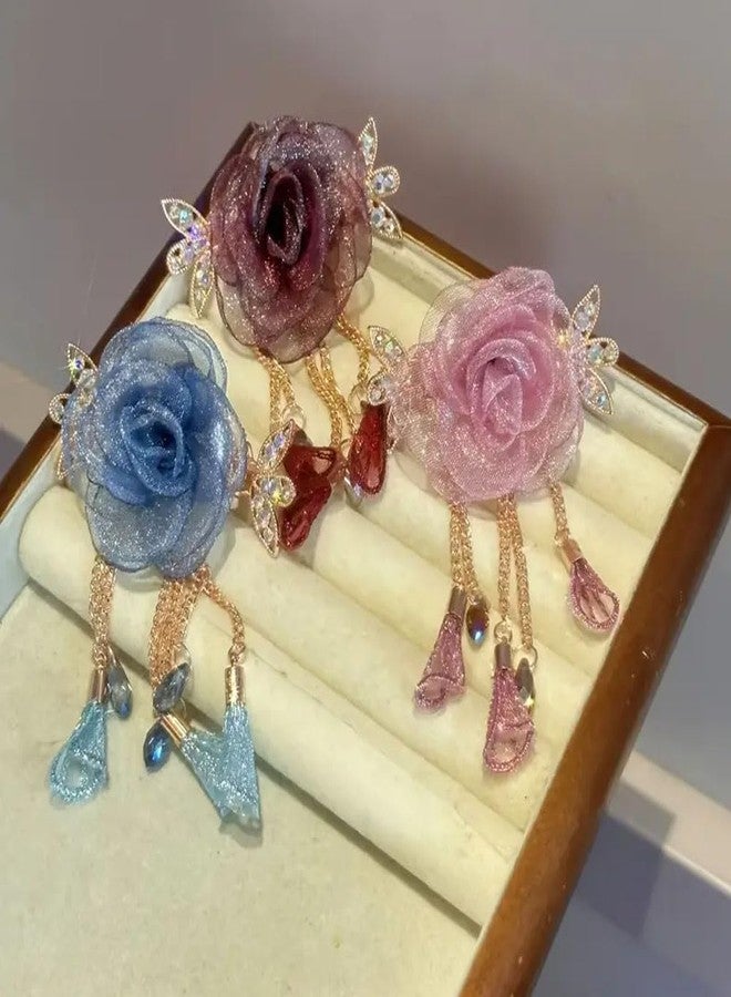 Ashkash 1pc Chinese Styles Organza Fabric Flower Claw Clip with Long Tassel Hair Barrette Elegant Hair Clips Back Head Hair Decorated Hair Accessories For Women - Image 1