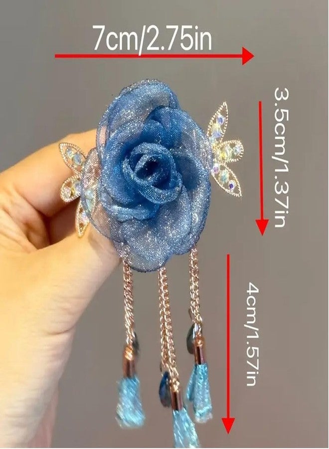 Ashkash 1pc Chinese Styles Organza Fabric Flower Claw Clip with Long Tassel Hair Barrette Elegant Hair Clips Back Head Hair Decorated Hair Accessories For Women - Image 3