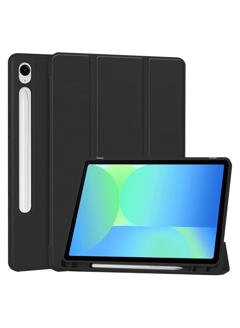 Tablet Case for Samsung Galaxy Tab S10 FE / S9 FE 10.9-Inch with S Pen Holder, Soft TPU Tri-Fold Stand Protective Tablet Cover, Support S Pen Charging, Auto Wake/Sleep (Black) - Image 1
