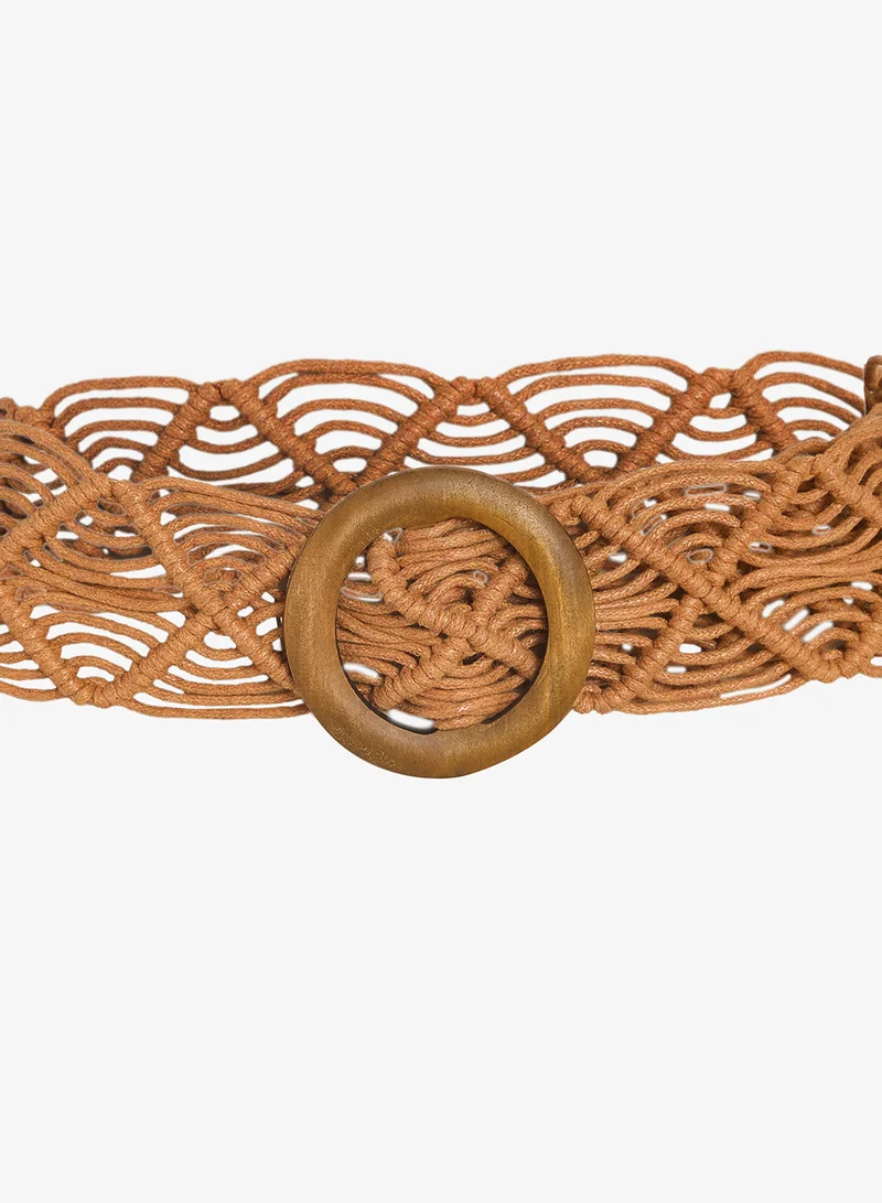 ELLA Brown Raffia Textured Waist Belt for Women | Best Price UAE