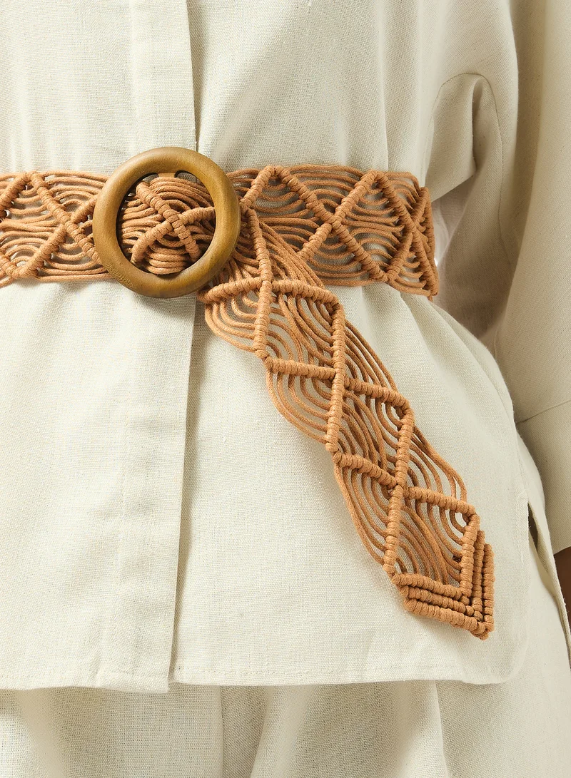 ELLA Brown Raffia Textured Waist Belt for Women | Best Price UAE