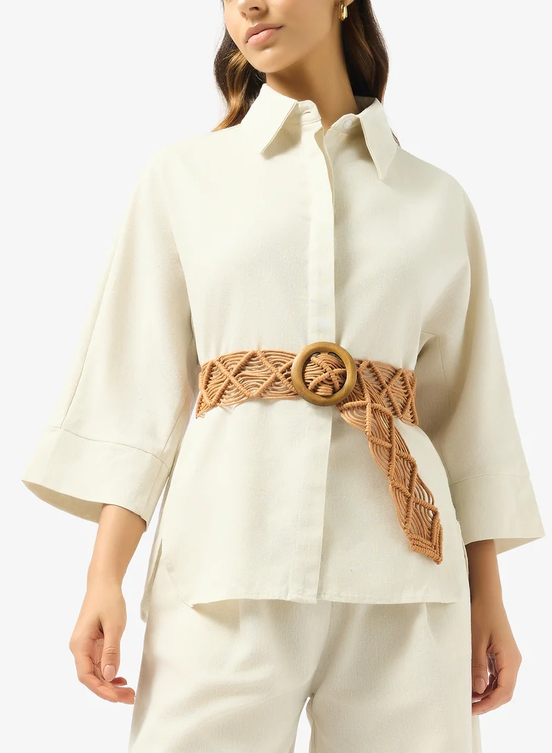 ELLA Brown Raffia Textured Waist Belt for Women | Best Price UAE