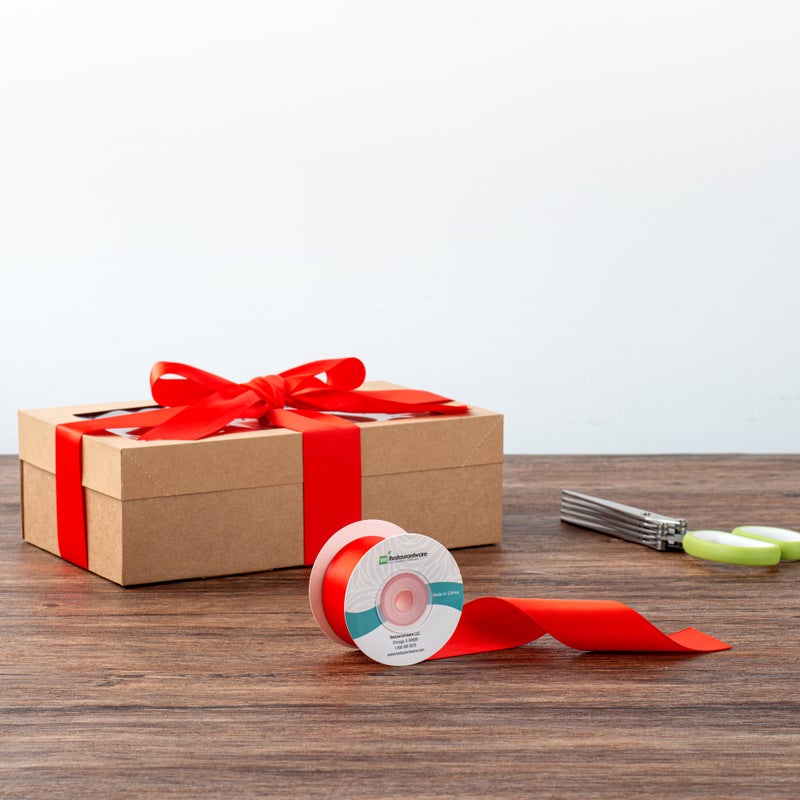 Restaurantware-Gift Tek 10 Yards x 1.5 Inch Satin Ribbon, 10 Single Faced Fabric Ribbon - Wide, Vibrant, Red Polyester Ribbons, Solid Colored, For Gift Wrapping, Crafts, Weddings, Parties - Image 3