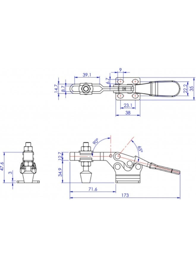 GH-225-D Horizontal Toggle Clamp, 227kg Holding Capacity, 90° Bar Opening, with Spindle FC-086312 - Image 2