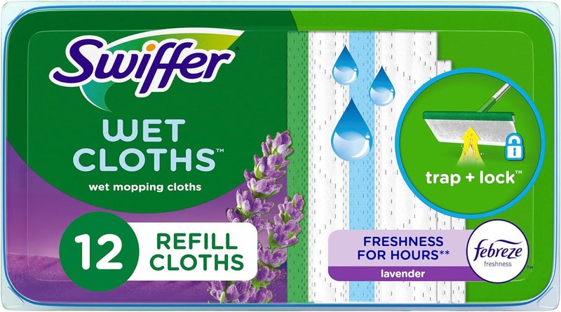 Swiffer Sweeper Wet Mopping Pad Refills for Floor Mop with Febreze Lavender Vanilla & Comfort Scent 12 Count - Image 1