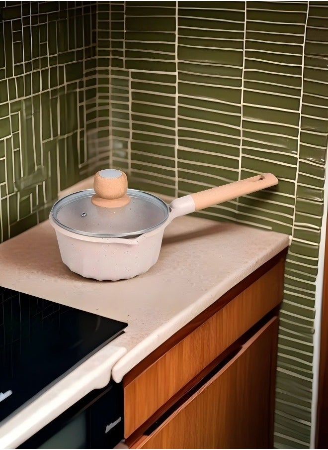 MGC Wooden Handle Non-Stick Spotted Soup Pot Fashion Insulation Wooden Handle Glass Lid Non-Stick Cookware Simple Spotted Wood Top Button Glass Lid Small Cooking Pot  - Image 1