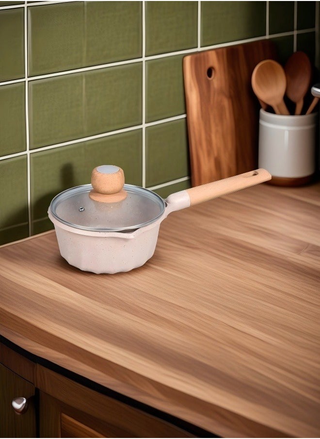 MGC Wooden Handle Non-Stick Spotted Soup Pot Fashion Insulation Wooden Handle Glass Lid Non-Stick Cookware Simple Spotted Wood Top Button Glass Lid Small Cooking Pot  - Image 3