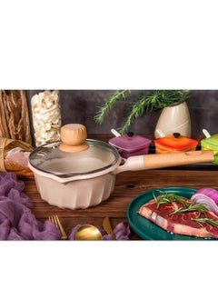 MGC Wooden Handle Non-Stick Spotted Soup Pot Fashion Insulation Wooden Handle Glass Lid Non-Stick Cookware Simple Spotted Wood Top Button Glass Lid Small Cooking Pot  - Image 5