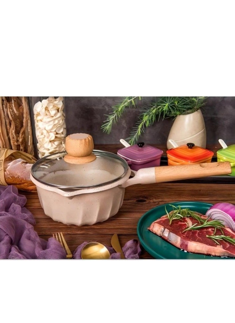 MGC Wooden Handle Non-Stick Spotted Soup Pot Fashion Insulation Wooden Handle Glass Lid Non-Stick Cookware Simple Spotted Wood Top Button Glass Lid Small Cooking Pot  - Image 5