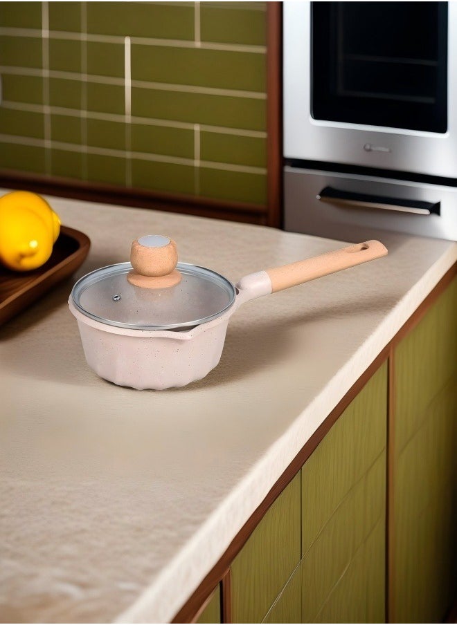 MGC Wooden Handle Non-Stick Spotted Soup Pot Fashion Insulation Wooden Handle Glass Lid Non-Stick Cookware Simple Spotted Wood Top Button Glass Lid Small Cooking Pot  - Image 2