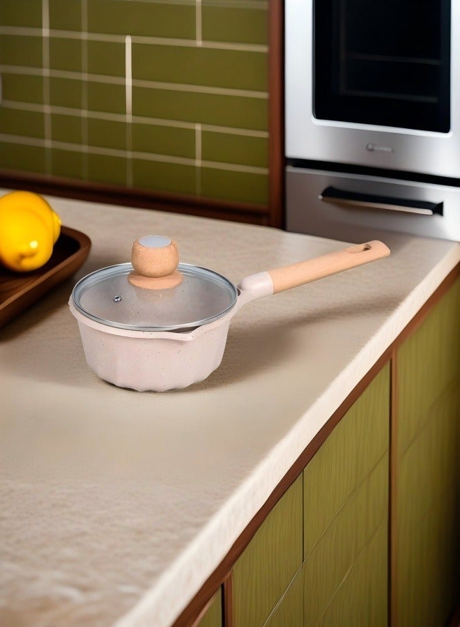 MGC Wooden Handle Non-Stick Spotted Soup Pot Fashion Insulation Wooden Handle Glass Lid Non-Stick Cookware Simple Spotted Wood Top Button Glass Lid Small Cooking Pot  - Image 3