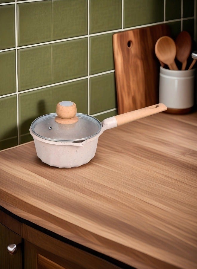MGC Wooden Handle Non-Stick Spotted Soup Pot Fashion Insulation Wooden Handle Glass Lid Non-Stick Cookware Simple Spotted Wood Top Button Glass Lid Small Cooking Pot  - Image 4