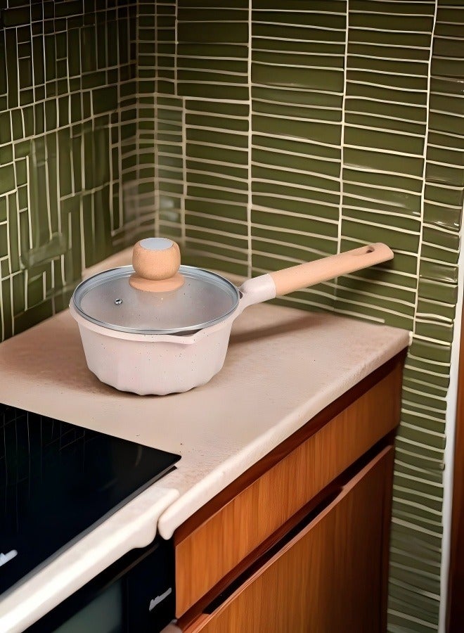 MGC Wooden Handle Non-Stick Spotted Soup Pot Fashion Insulation Wooden Handle Glass Lid Non-Stick Cookware Simple Spotted Wood Top Button Glass Lid Small Cooking Pot  - Image 2