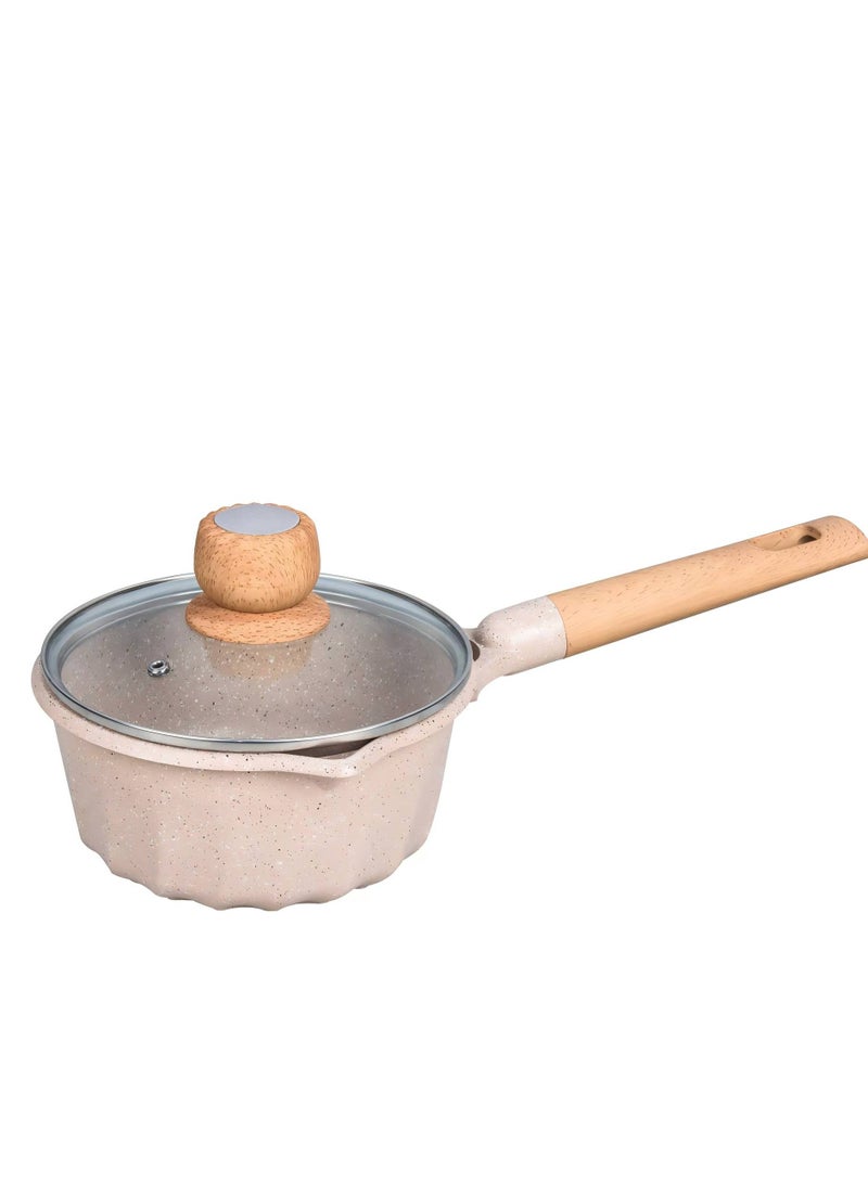 MGC Wooden Handle Non-Stick Spotted Soup Pot Fashion Insulation Wooden Handle Glass Lid Non-Stick Cookware Simple Spotted Wood Top Button Glass Lid Small Cooking Pot  - Image 1