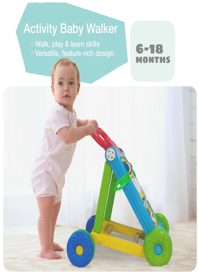 JoyRide Baby Activity Walker, Foldable Musical Push Walker for Babies with Recreational Toy Bar 6 to 18 Months, Multicolour (Blue) - Image 2
