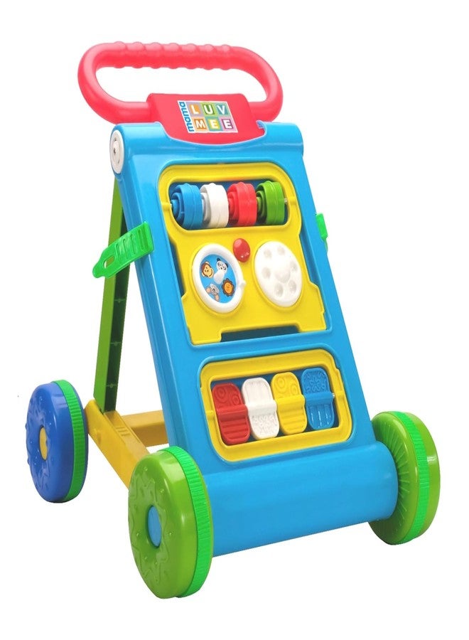 JoyRide Baby Activity Walker, Foldable Musical Push Walker for Babies with Recreational Toy Bar 6 to 18 Months, Multicolour (Blue) - Image 1