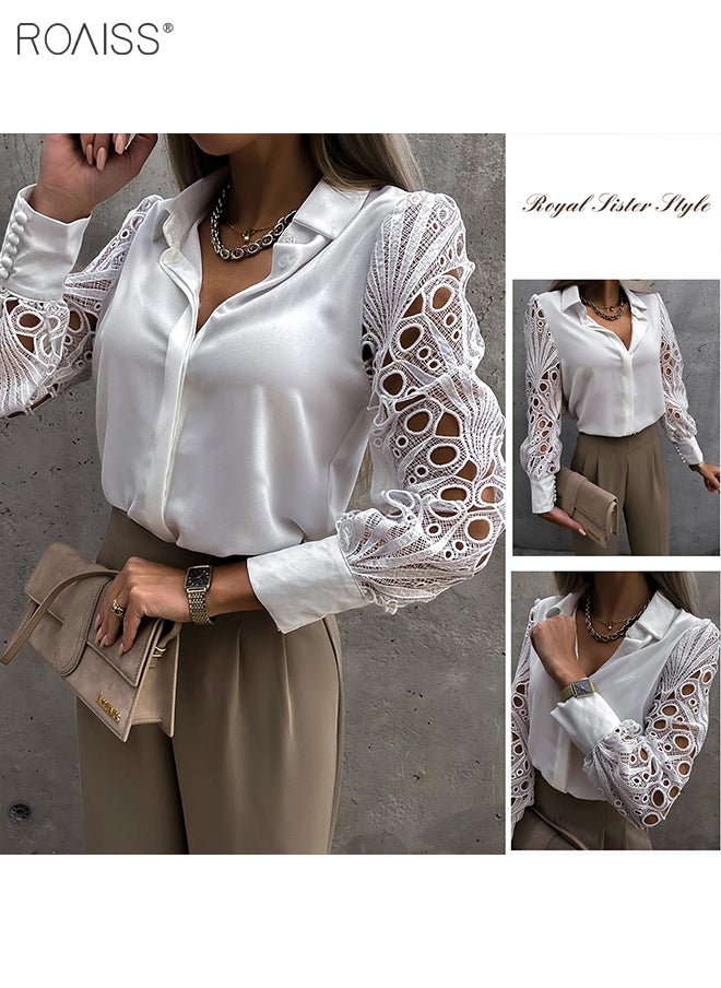 Women's Satin Lace Blouse Classic V Neck Lapel Design Long Sleeve Cuffs are Tightened Button Open and Close Fashion Top - pzsku/Z0F3FBEB11C71CAC2EB09Z/45/_/1694669951/d10b85f1-3379-4947-a2db-56561828ac16