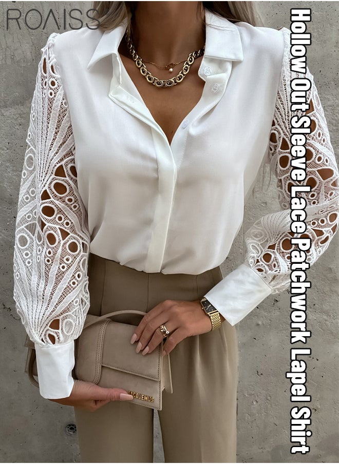 Women's Satin Lace Blouse Classic V Neck Lapel Design Long Sleeve Cuffs are Tightened Button Open and Close Fashion Top - pzsku/Z0F3FBEB11C71CAC2EB09Z/45/_/1694669964/052eeeaa-16b2-4733-99a6-b1c3c88a6bd2