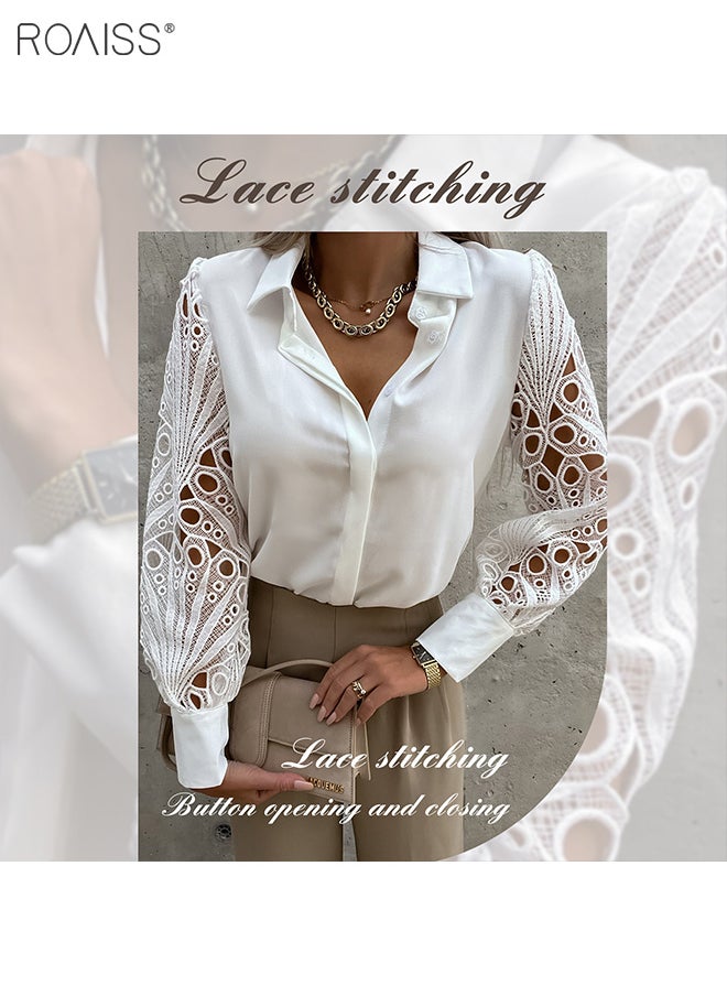 Women's Satin Lace Blouse Classic V Neck Lapel Design Long Sleeve Cuffs are Tightened Button Open and Close Fashion Top - pzsku/Z0F3FBEB11C71CAC2EB09Z/45/_/1715066039/3b1e2637-d58a-4ac3-ad11-c4a71288aa5b