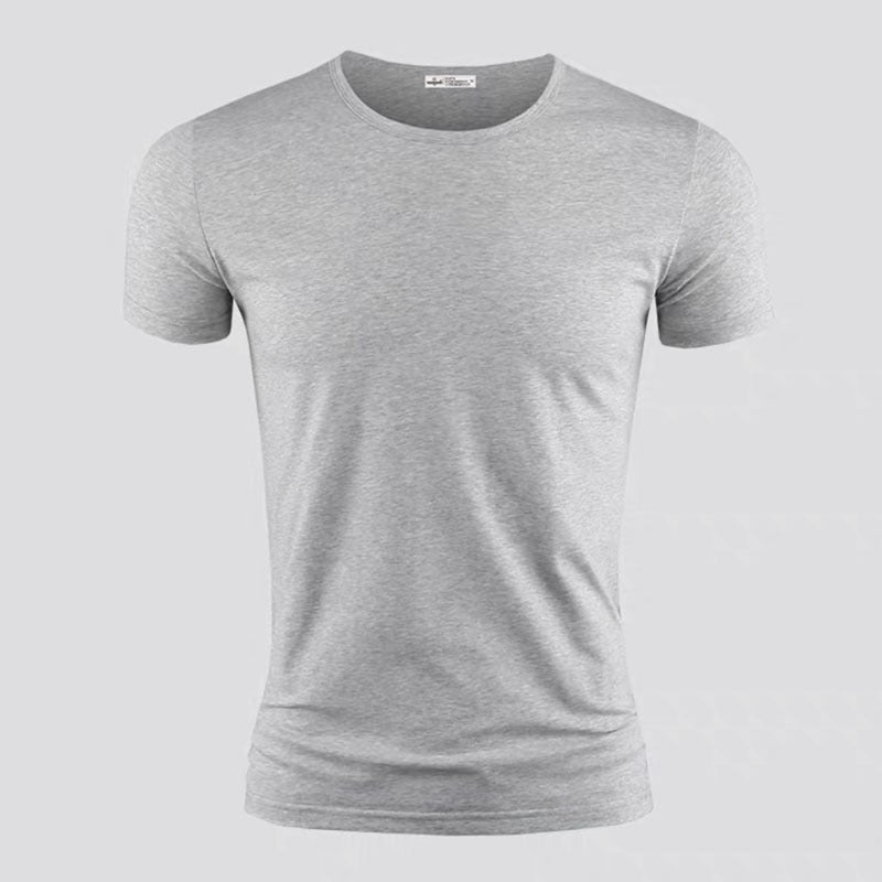 Summer Short-Sleeved T-Shirt Men'S Round Neck Solid Color Slim-Fit Half-Sleeved Fashionable All-Match Casual Top Young And Middle-Aged Sports T-Shirt - Image 1