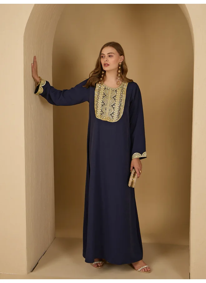 أميرة Amirah Lace Trim Round Neck A-Line Jalabiya