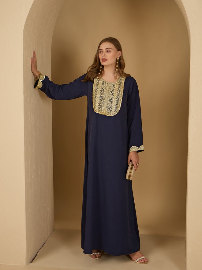 Styli Amirah Lace Trim Round Neck A-Line Jalabiya  - Image 1