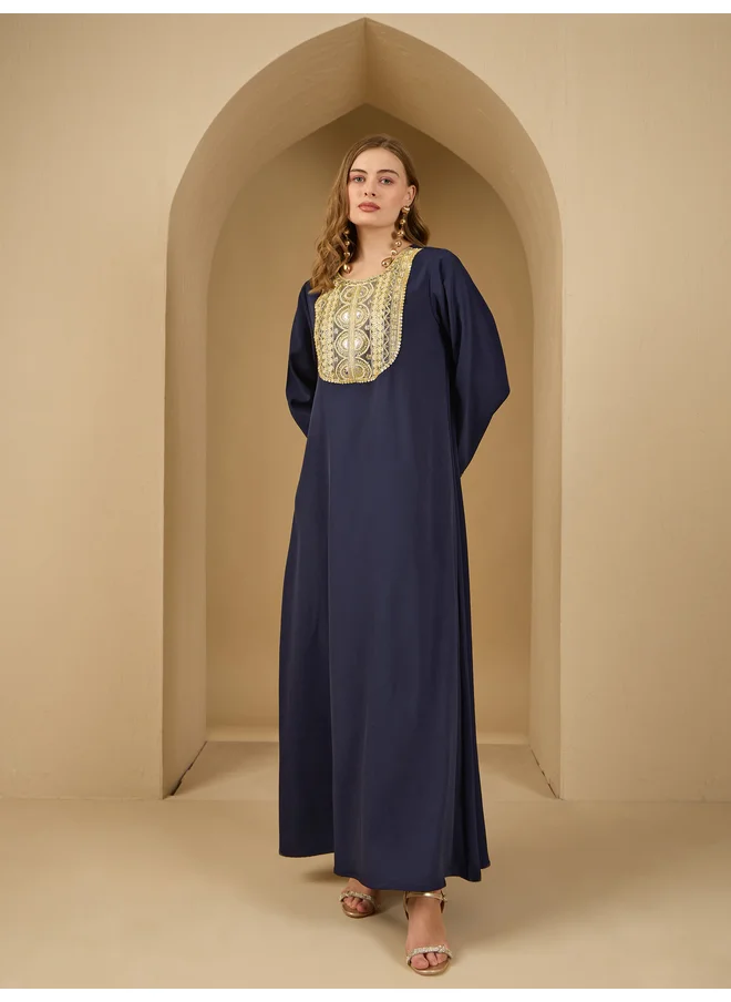 أميرة Amirah Lace Trim Round Neck A-Line Jalabiya