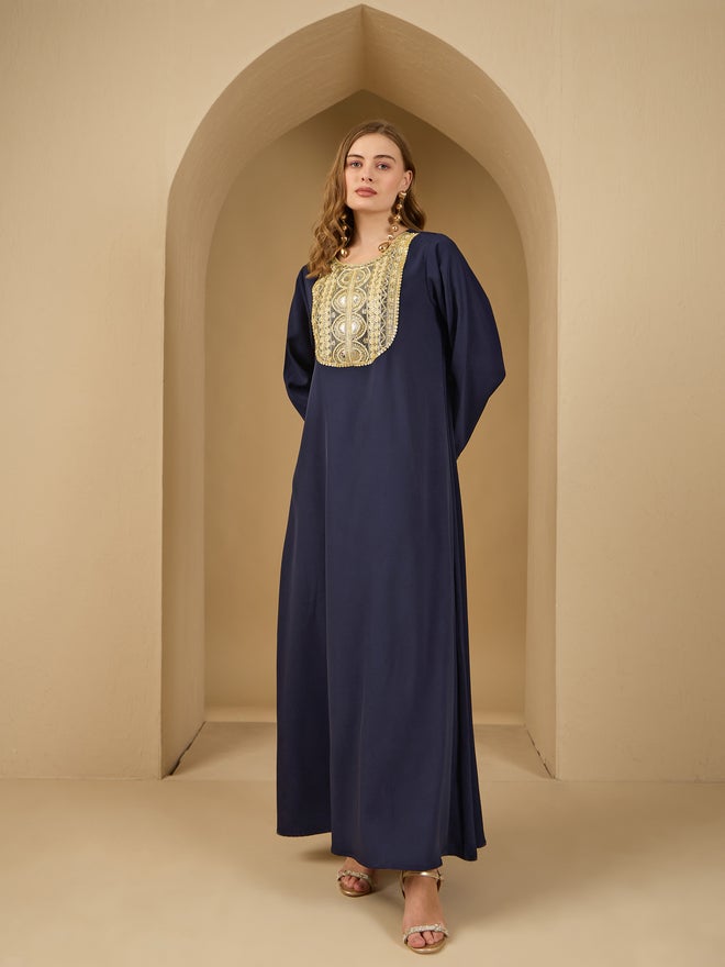 Styli Amirah Lace Trim Round Neck A-Line Jalabiya  - Image 2