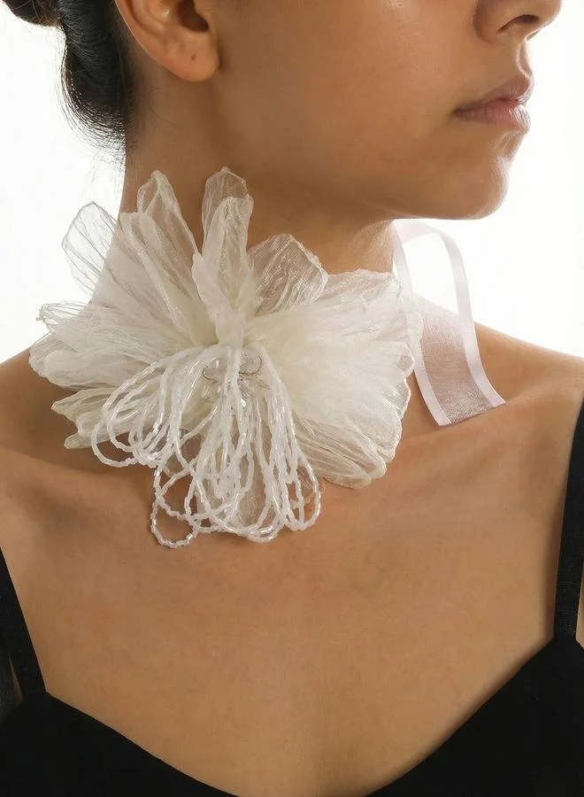 Crystal Lace Flower Ribbon Choker Necklace