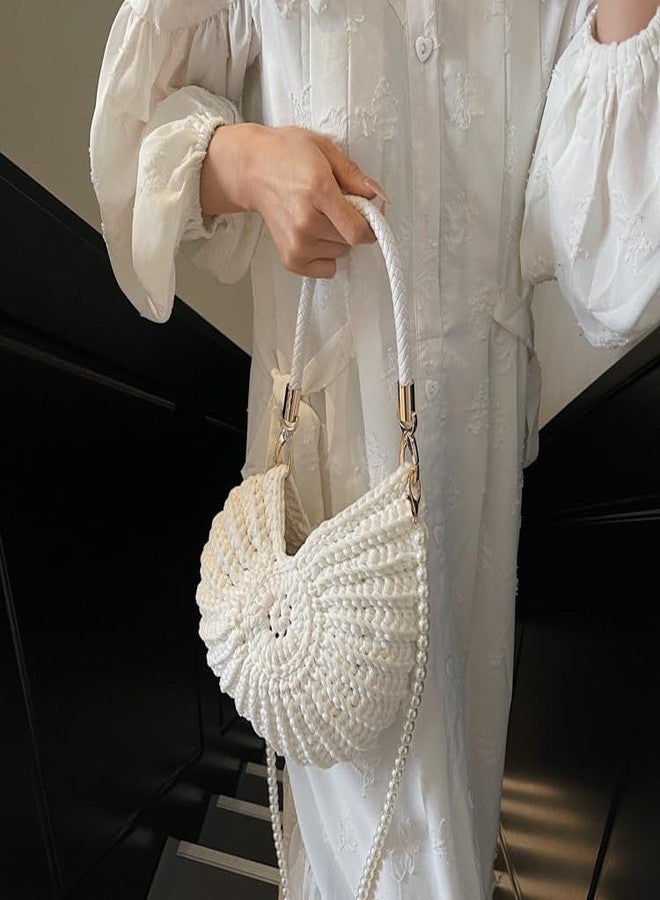 Avilego Handwoven Fashion Crossbody Bag Seashell Bag Boho Clutch with Pearl Strap Crochet Beach Bags - Image 2