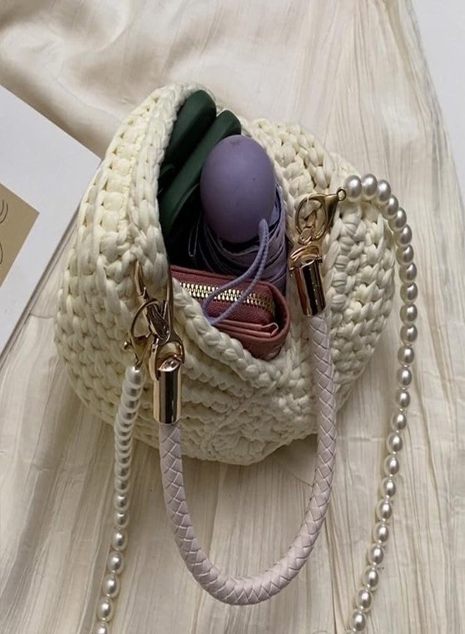 Avilego Handwoven Fashion Crossbody Bag Seashell Bag Boho Clutch with Pearl Strap Crochet Beach Bags - Image 5