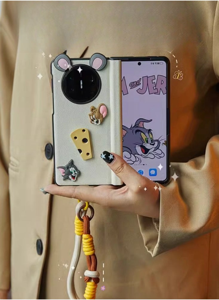 Generic - HUAWEI MATEX3 Mobile Phone Case Folding Screen All-inclusive Folding Protective Case Tom and Jerry Back Shell + Shell Membrane Integrated Front Shell + Handheld - Image 1