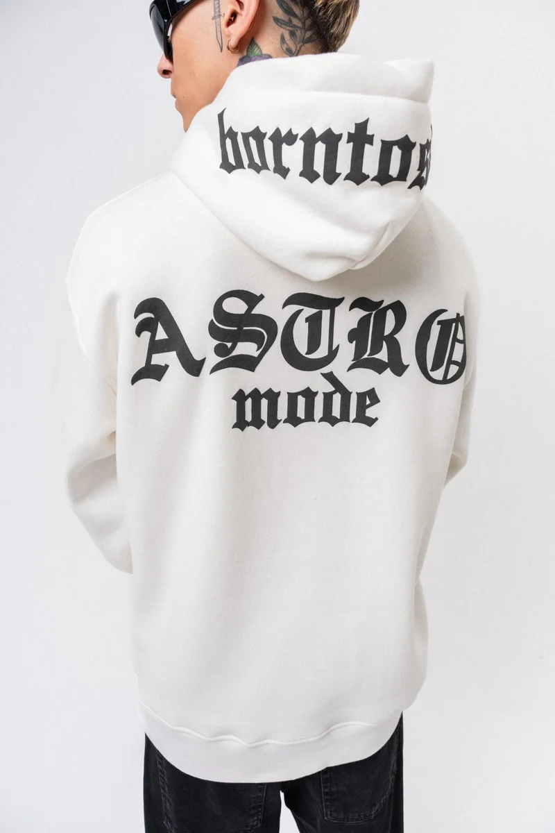 RESPIRE Men's Astro Mode Printed Hooded Oversize Hoodie Ecru
