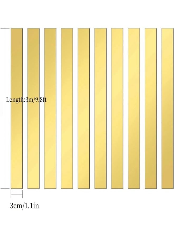 erorex Golden Mirror Wall Stickers Striped Design Diy Self Adhesive Wall Murals Line Border Decals Mirror Art Tile Decal Removable Acrylic Mirror Strips For Home Art Wall Decor Supplies 3M Width 3Cm  - Image 2