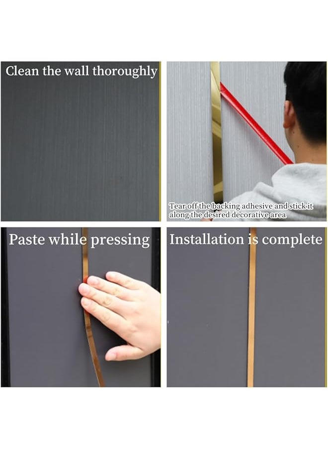 erorex Golden Mirror Wall Stickers Striped Design Diy Self Adhesive Wall Murals Line Border Decals Mirror Art Tile Decal Removable Acrylic Mirror Strips For Home Art Wall Decor Supplies 3M Width 3Cm  - Image 3