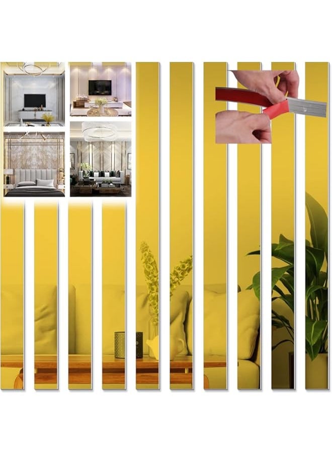 erorex Golden Mirror Wall Stickers Striped Design Diy Self Adhesive Wall Murals Line Border Decals Mirror Art Tile Decal Removable Acrylic Mirror Strips For Home Art Wall Decor Supplies 3M Width 3Cm  - Image 1