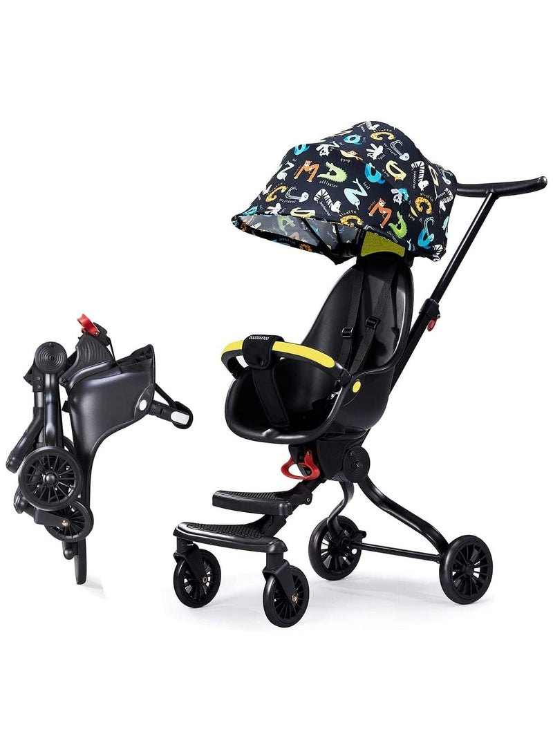 GT-Wheel Baby Walking Gadget Lightweight Foldable Baby Walking Car Two-Way Stroller Reclining Children Baby Stroller (V13 AnimalBlack) - Image 1