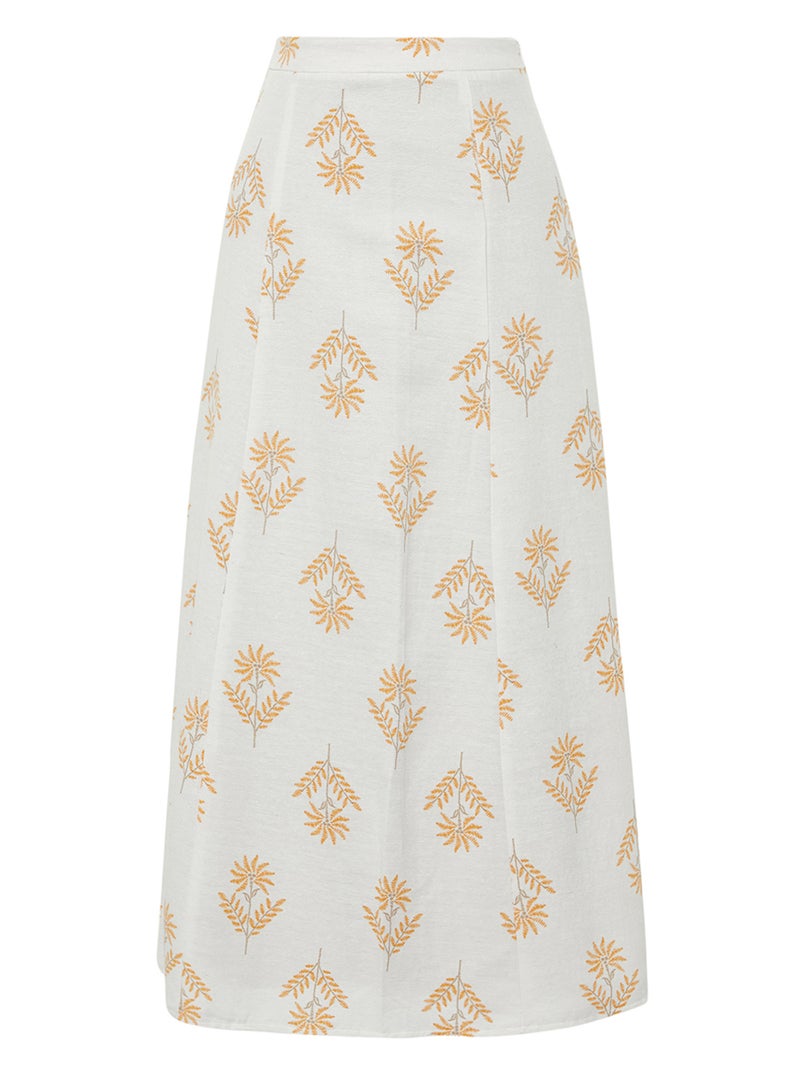 trendyol Ecru Floral Patterned A-Line Midi Length Woven Linen Blended Skirt TWOSS24ET00105 - Image 5