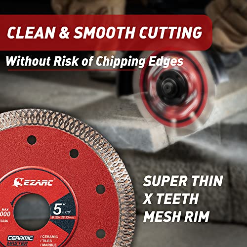 EZARC 5 inch Super Thin Diamond Blade, Diamond Saw Blades for Angle Grinder, 5" Tile Blade for Smooth Cutting Porcelain Ceramic Granite Marble Tile, 7/8"-20mm-5/8 Arbor (2-Pack) - Image 2