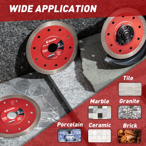 EZARC 5 inch Super Thin Diamond Blade, Diamond Saw Blades for Angle Grinder, 5" Tile Blade for Smooth Cutting Porcelain Ceramic Granite Marble Tile, 7/8"-20mm-5/8 Arbor (2-Pack) - Image 5